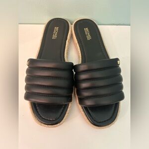 MICHAEL Michael Kors Women's Royce Espadrille Slide Sandals Black Leather SZ 7.5